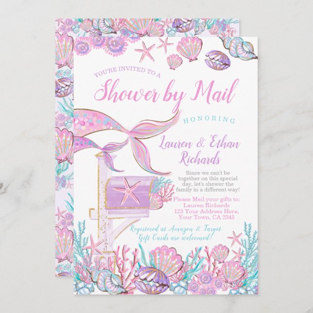 Mermaid Baby Shower by Mail Invitation (Front/Back)