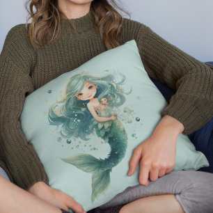 Mermaid Baby Shower Colorful Jellyfish Watercolor Cushion
