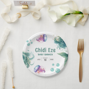 Mermaid Baby Shower Colorful Jellyfish Watercolor Paper Plate