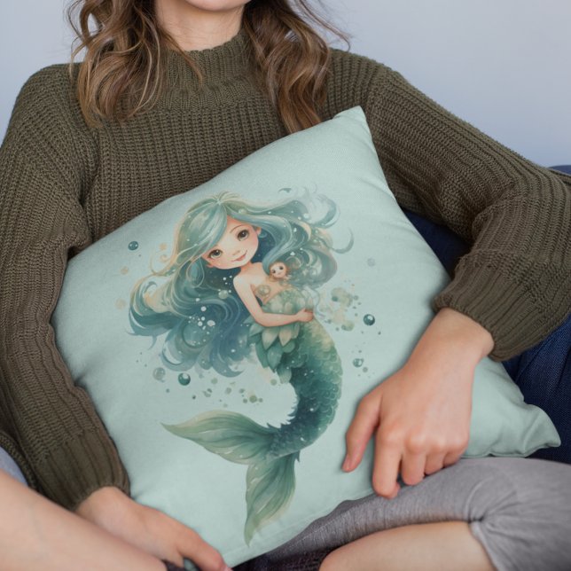 Mermaid Baby Shower Colourful Jellyfish Watercolor Cushion (Creator Uploaded)