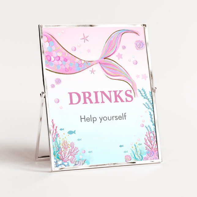 Mermaid Baby Shower Drinks Sign (Under the Sea Baby Shower Drinks Sign)