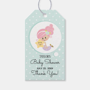 Mermaid Baby Shower Gift Tag Pink Hair Light Skin