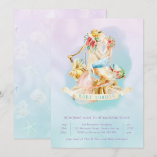 Mermaid Baby Shower Girl Under Sea  Lavender Teal Invitation