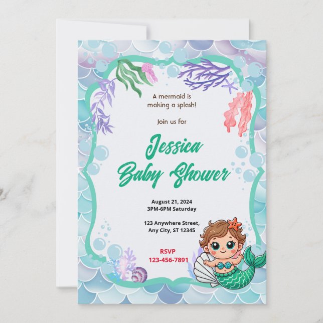 Mermaid Baby Shower Invitation (Front)