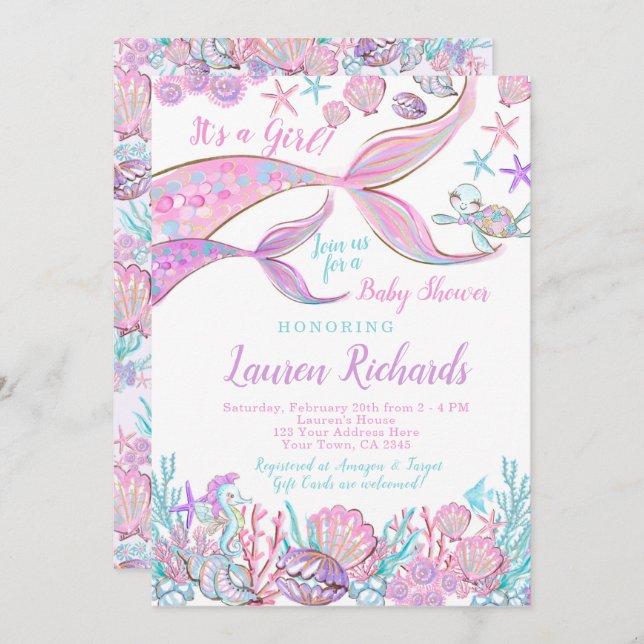 Mermaid Baby Shower Invitation (Front/Back)