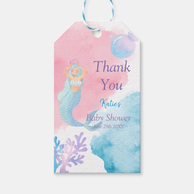 Mermaid Baby Shower Invitation Gift Tags (Front)