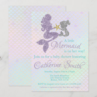 Mermaid baby Shower invitation Lavender Gold Teal