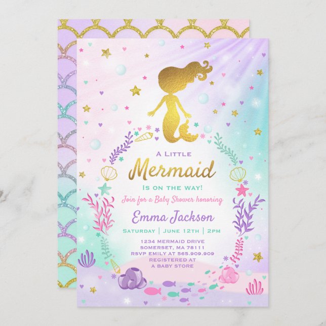 Mermaid Baby Shower Invitation Little Mermaid Baby (Front/Back)