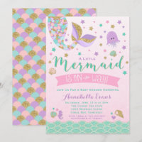 Mermaid Baby Shower Invitation Pink Purple Teal