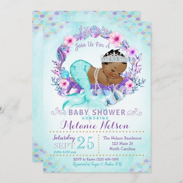Mermaid Baby Shower Invitation Sprinkle (Front/Back)