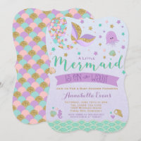 Mermaid Baby Shower Invitation Teal Purple Gold
