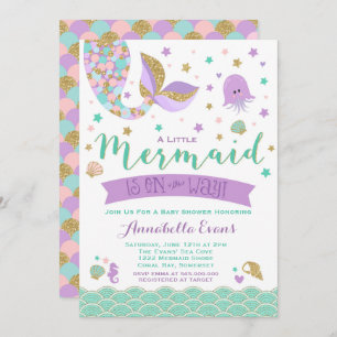 Mermaid Baby Shower Invitation Teal Purple Gold