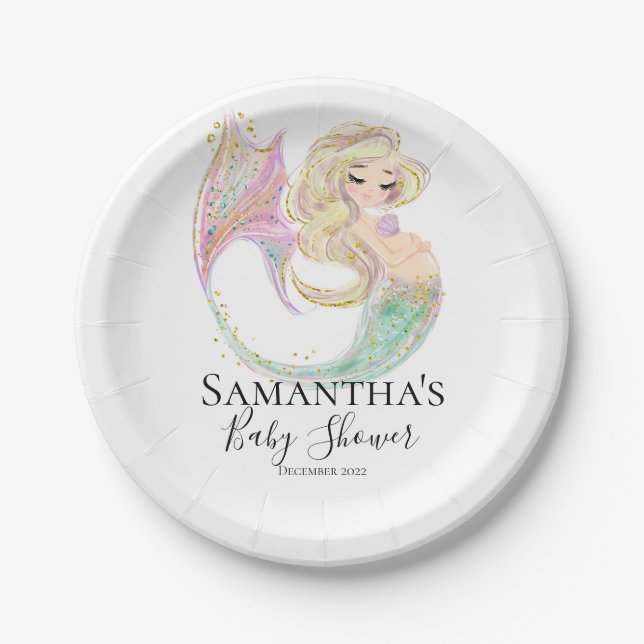 Mermaid Baby Shower Mother To Be  Paper Plate (Front)