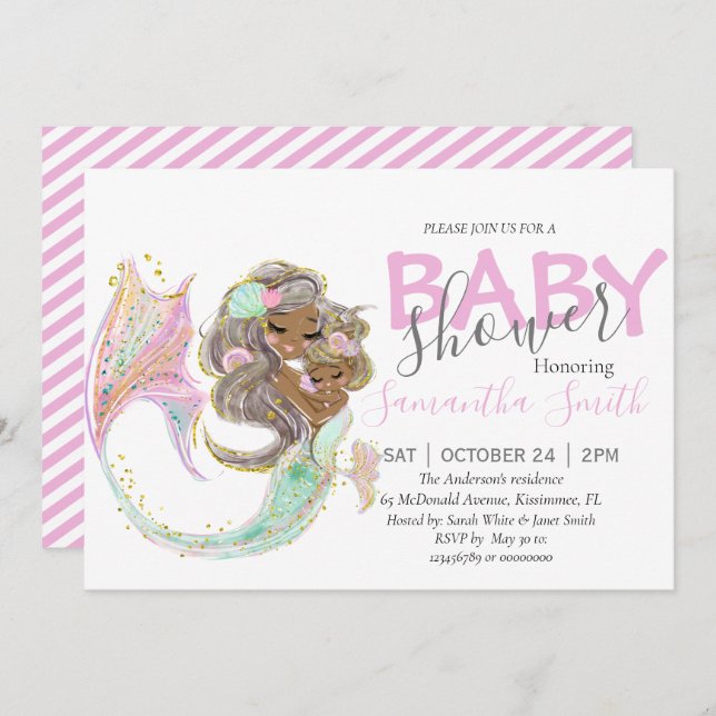 Mermaid Baby Shower nautical Announcement (Front/Back)