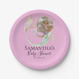 Mermaid Baby Shower nautical pink Paper Plates