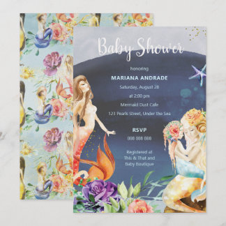 Mermaid Baby Shower Ocean Under Sea Floral Girl Invitation