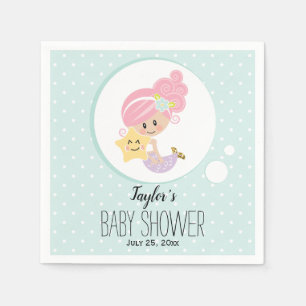 Mermaid Baby Shower Paper Napkins Light Skin Tone