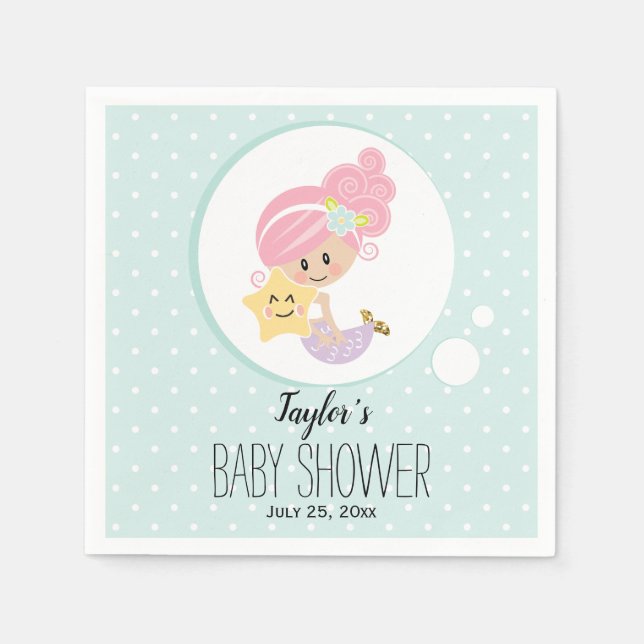 Mermaid Baby Shower Paper Napkins Light Skin Tone (Front)