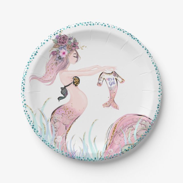 Mermaid Baby Shower Paper Plates (Front)