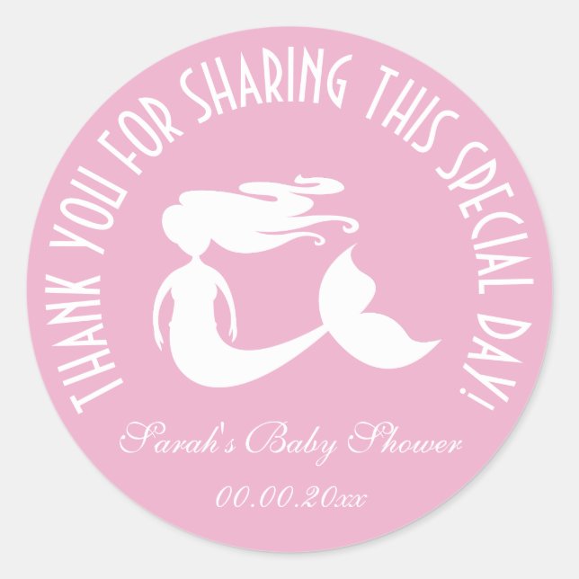 Mermaid baby shower party favour thank you sticker (Front)
