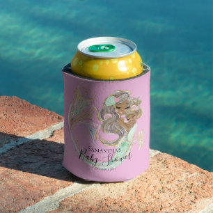 Mermaid Baby Shower Pink NAUTICAL Can Cooler