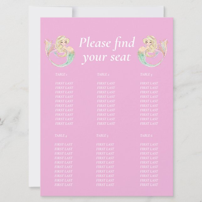 Mermaid Baby Shower. Pink Table chart  Invitation (Front)