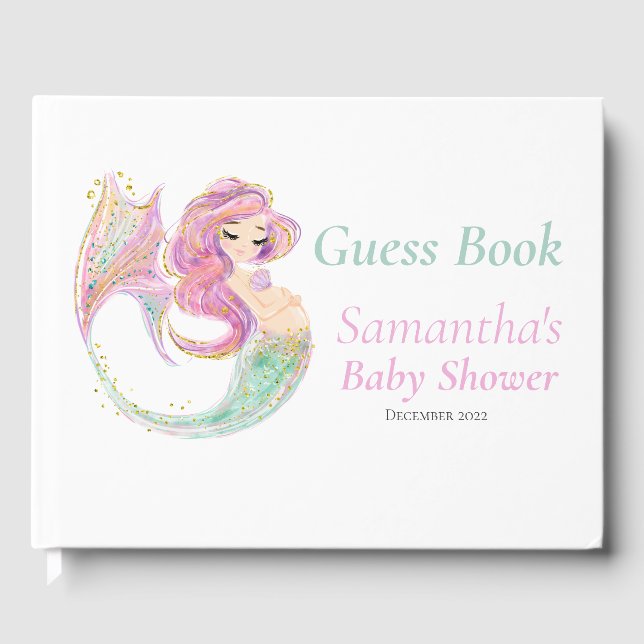 Mermaid Baby Shower Pink Under The Sea Guest Book (Front)