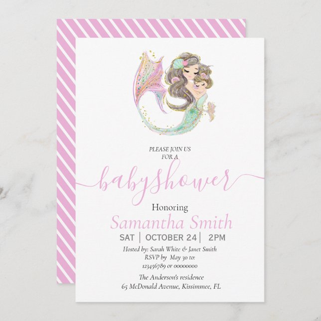 MERMAID BABY SHOWER SEA PINK Invitation (Front/Back)