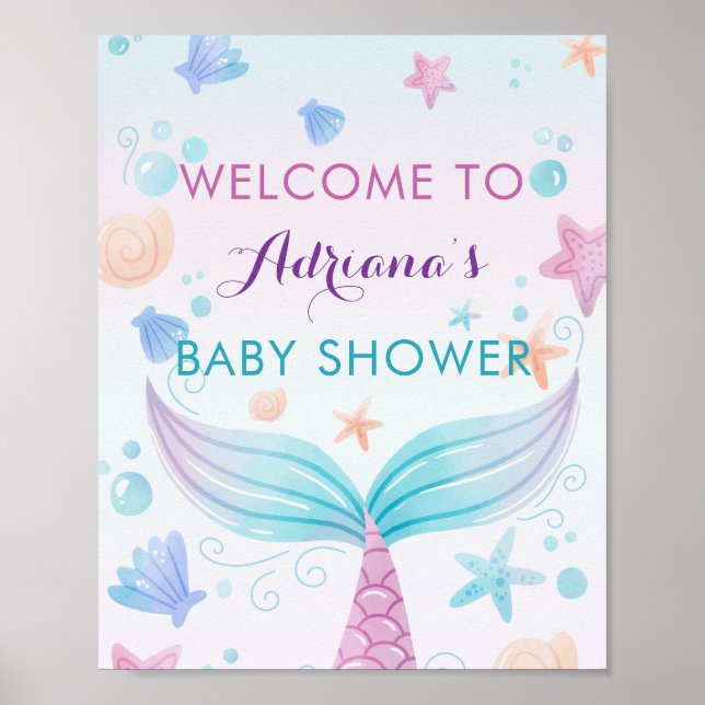 Mermaid Baby Shower Shell Under the Sea B Welcome Poster (Front)