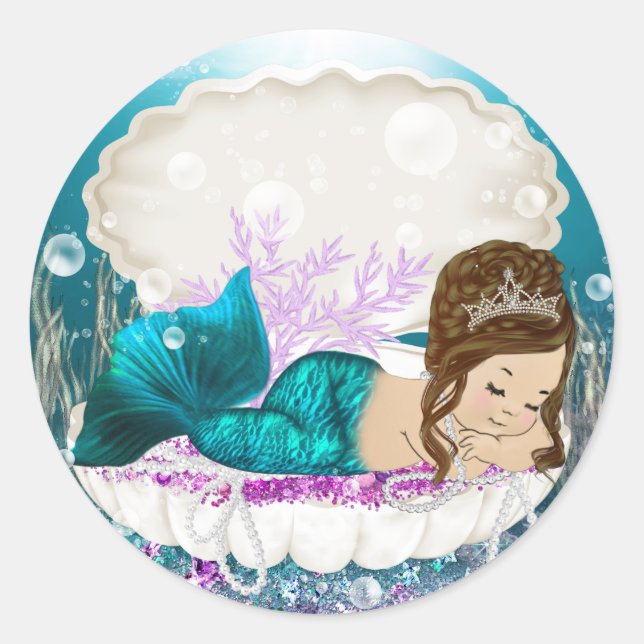 Mermaid Baby Shower Stickers (Front)