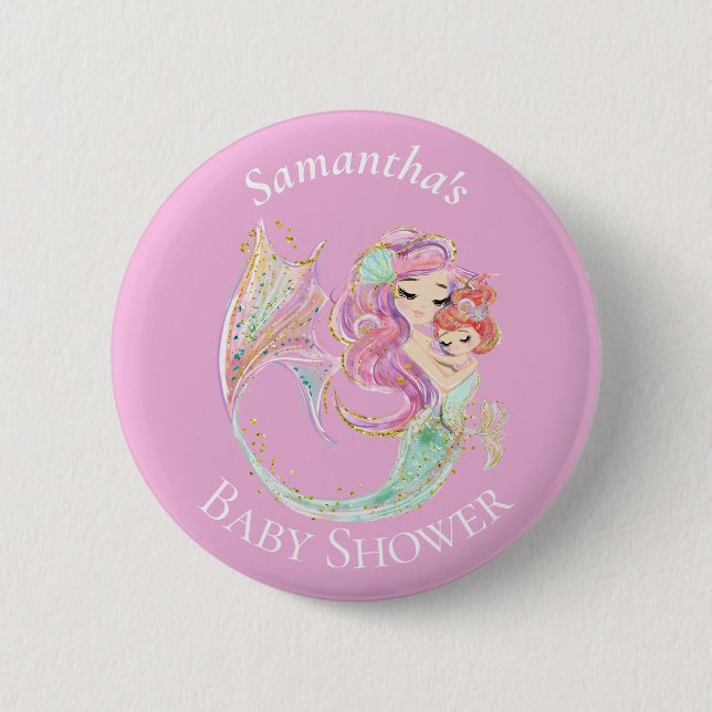 Mermaid Baby Shower Sweet Little Mermaid  6 Cm Round Badge (Front)