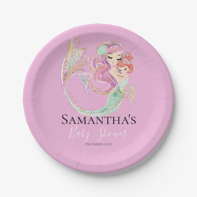 Mermaid Baby Shower Sweet Little Mermaid Paper Plate (Front)