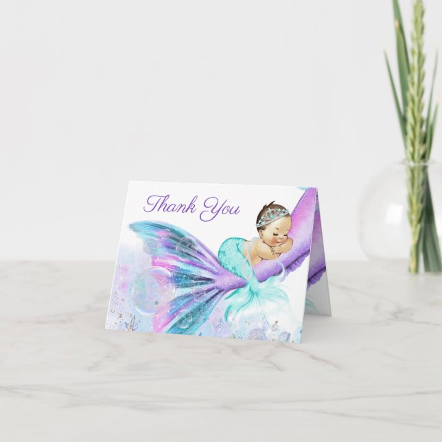 Mermaid Baby Shower Thank You Card (Front)