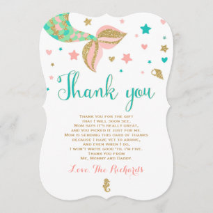 Mermaid Baby Shower Thank You Card Mermaid Baby