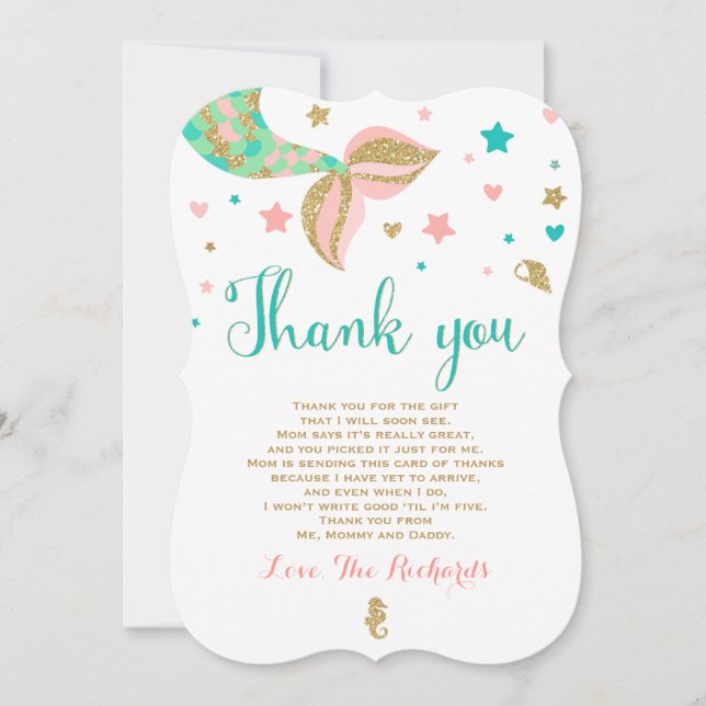 Mermaid Baby Shower Thank You Card Mermaid Baby (Front)