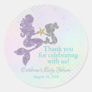 Mermaid Baby Shower thank you stickers party