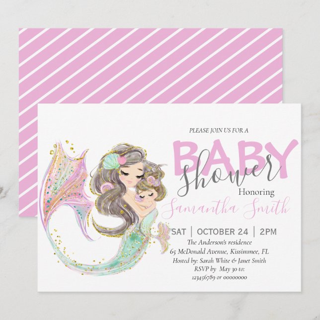 Mermaid baby Shower under the sea Announcement (Front/Back)
