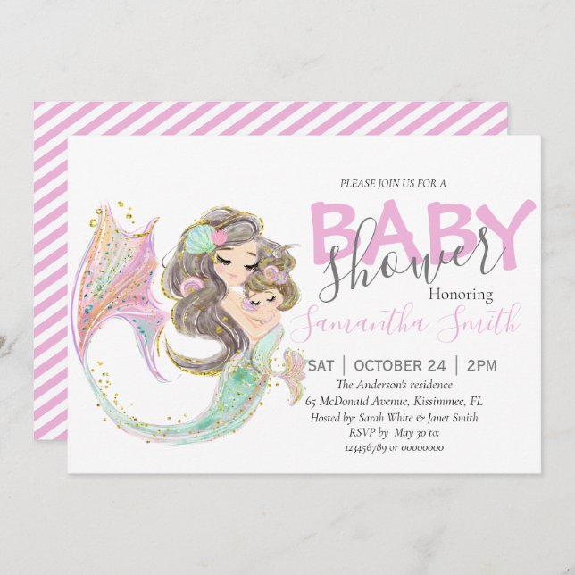 Mermaid baby Shower under the sea Announcement (Front/Back)