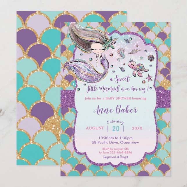 Mermaid Baby Shower Under the Sea Creatures Girl Invitation (Front/Back)