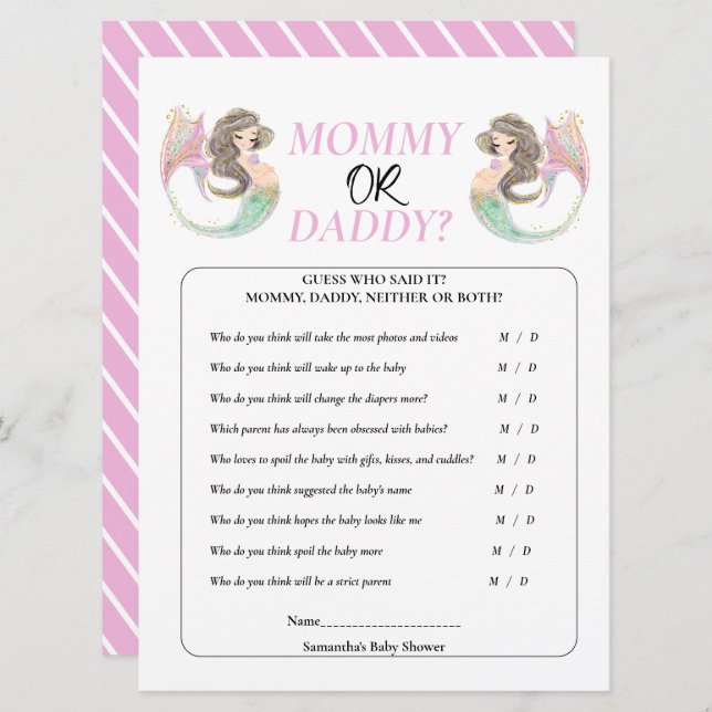 Mermaid baby shower under the sea invitation (Front/Back)