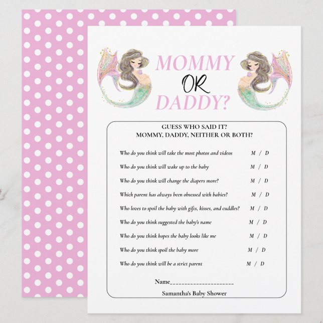 Mermaid baby shower under the sea mummy daddy invitation (Front/Back)