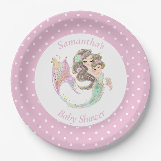 Mermaid baby shower under the sea paper plate (Front)