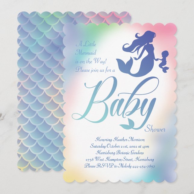 Mermaid Baby Shower Under the Sea Pastel Invitation (Front/Back)