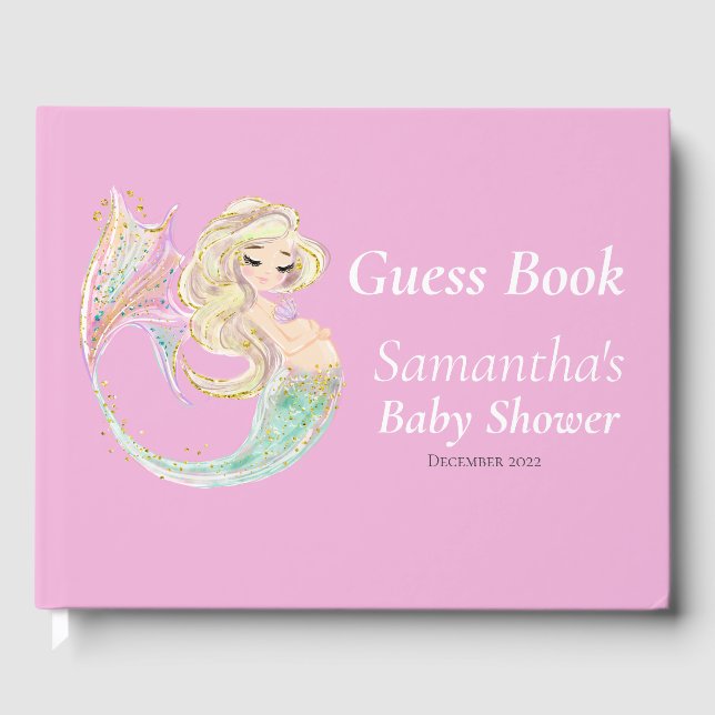 Mermaid Baby Shower. Under The Sea Pink Guest Book (Front)