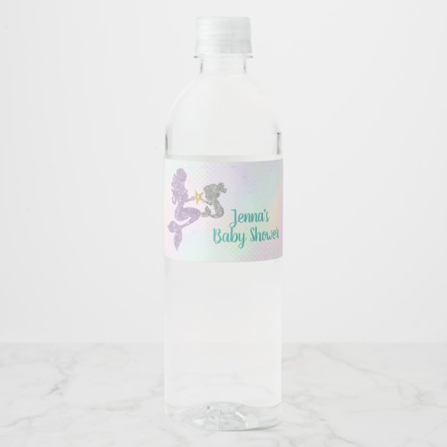 Mermaid Baby Shower Water Bottle Wrappers Label (Front)