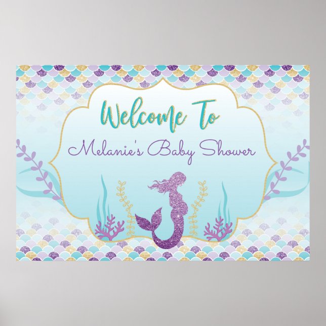 Mermaid Baby Shower Welcome Backdrop Poster (Front)