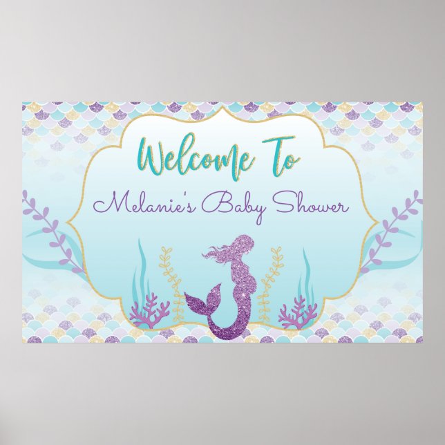 Mermaid Baby Shower Welcome Backdrop Poster (Front)