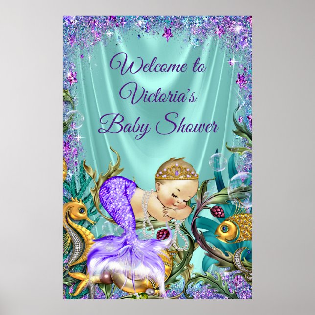 Mermaid Baby Shower Welcome Sign (Front)