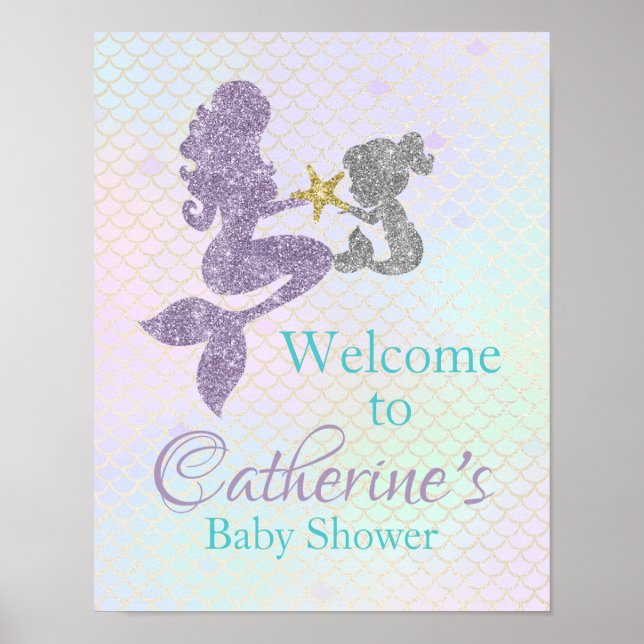 Mermaid Baby Shower Welcome Sign 11x14 Poster (Front)