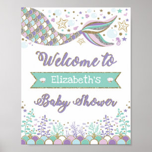Mermaid Baby Shower Welcome Sign Beach Sea Poster